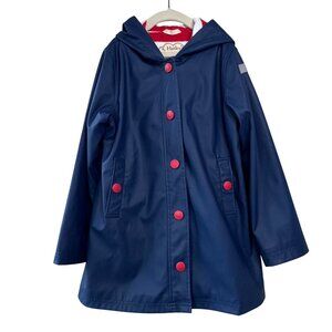 HATLEY Navy Blue Raincoat Girls 8 Waterproof Rain Jacket Timeless Red Buttons